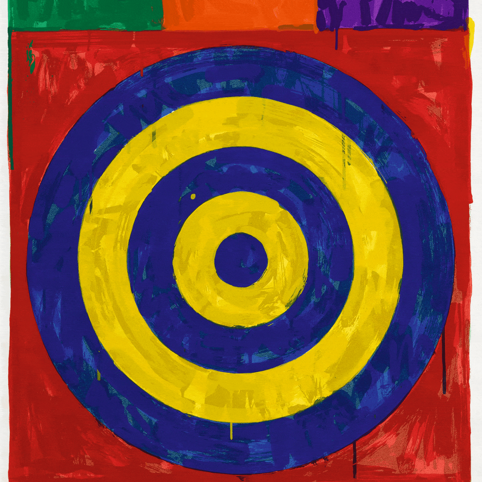 Jasper Johns in his studio with Target painting photographed by Walter Silver