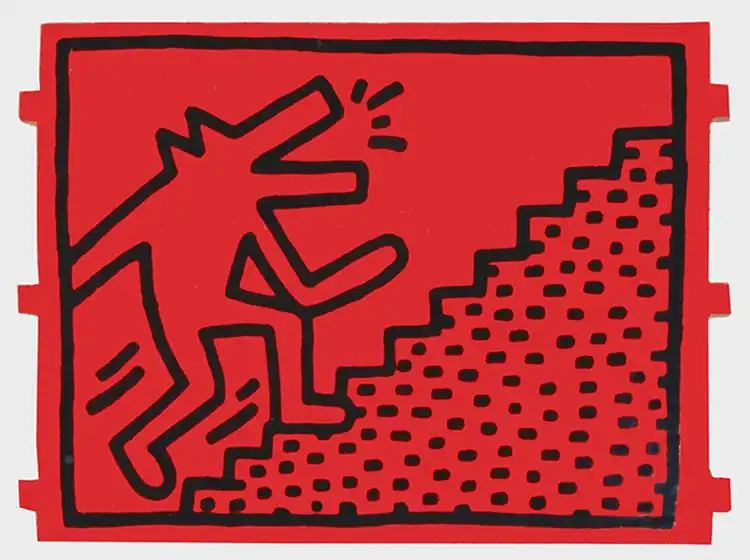 Keith Haring Dog Walking Up Stairs